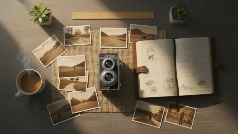 Première photo du challenge photo 52 premier mois avec appareil photo et carnet