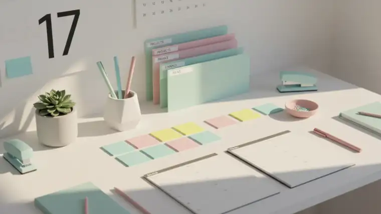 Infographie présentant 8 conseils organisation top avec icônes et liste structurée colorée