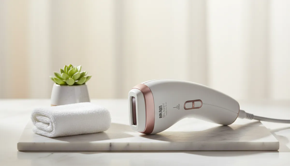 Épilateur Braun BD 5009 lumière pulsée blanc posé sur fond neutre