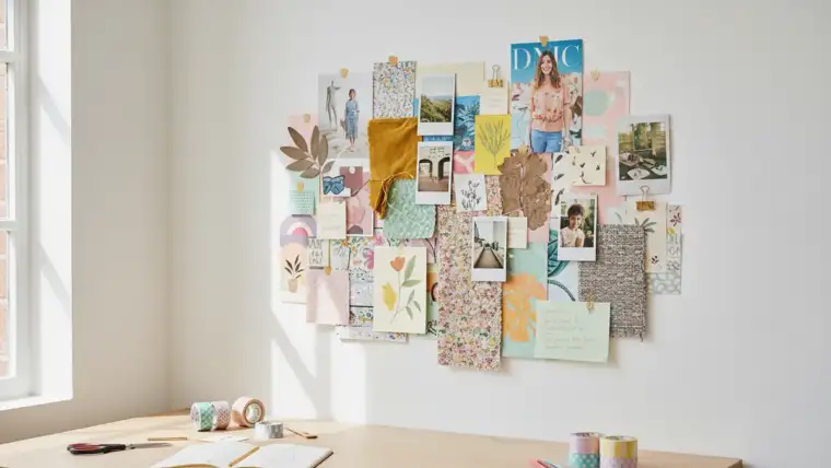 Panneau d'inspiration coloré avec photos et citations pour blog DIY créatif