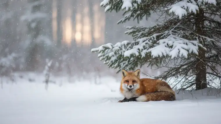 Fond d écran gratuit Fox Tree hiver avec renard et arbre enneigé