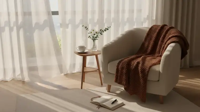 Femme pratiquant ses affirmations miracle morning dans un environnement zen et lumineux