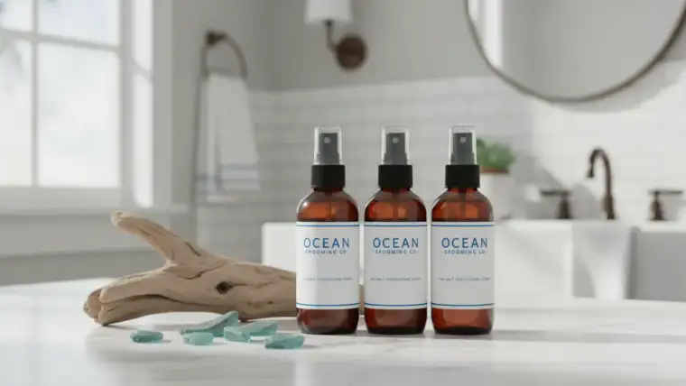 Homme appliquant un spray sel de mer sur ses cheveux pour un style texturé naturel