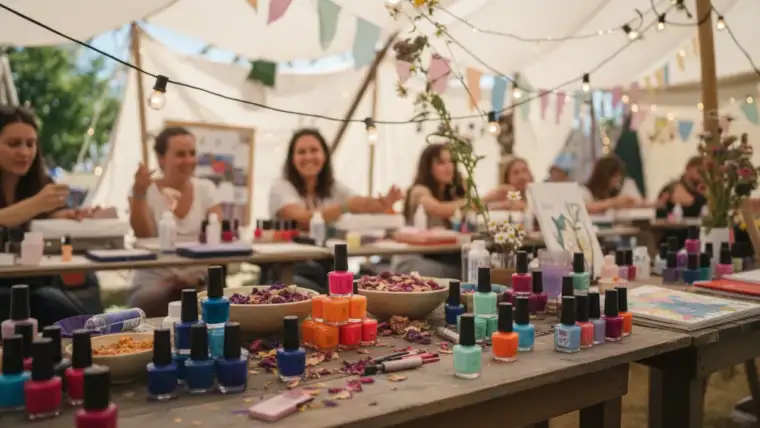Collection de vernis Picture Polish Festival avec couleurs vives et paillettes sur table