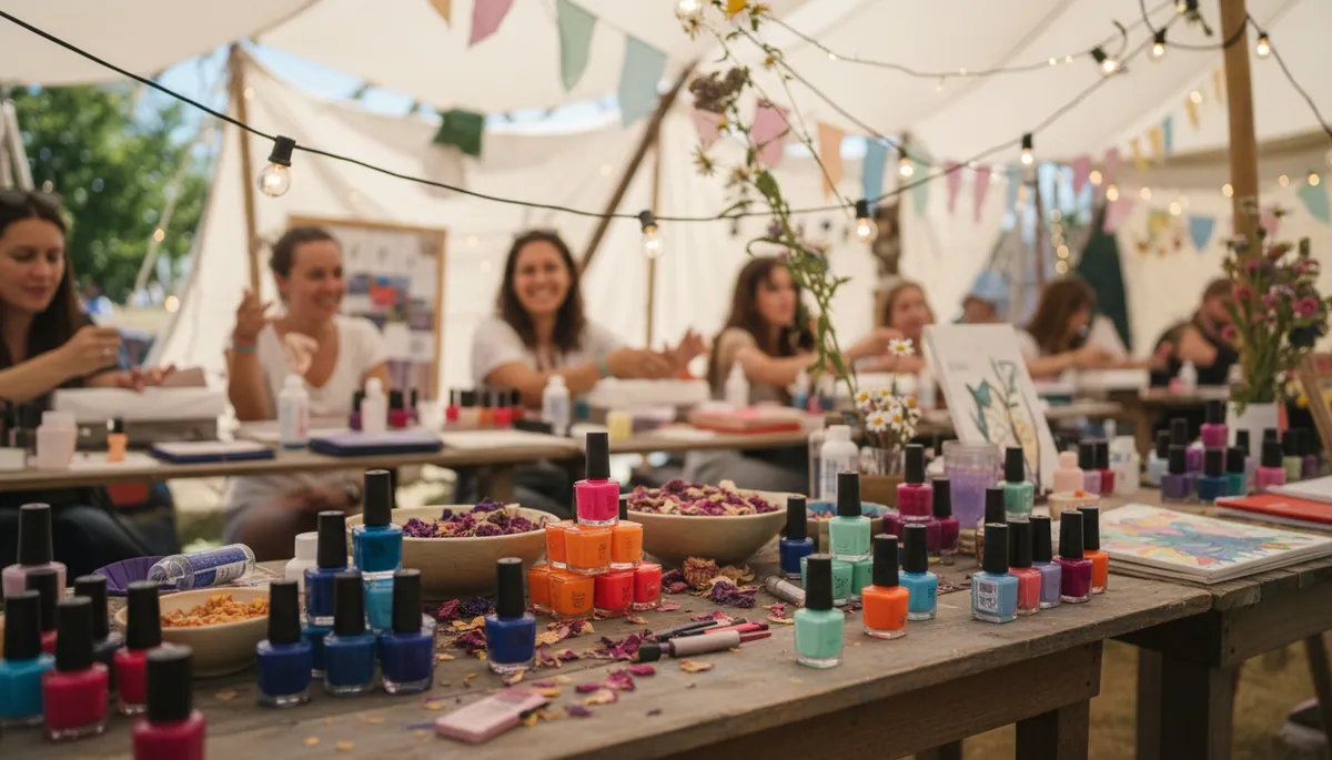 Collection de vernis Picture Polish Festival avec couleurs vives et paillettes sur table