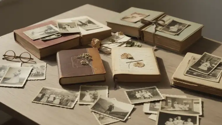 Personne regardant de vieilles photos lors d'un retour dans le passé nostalgique