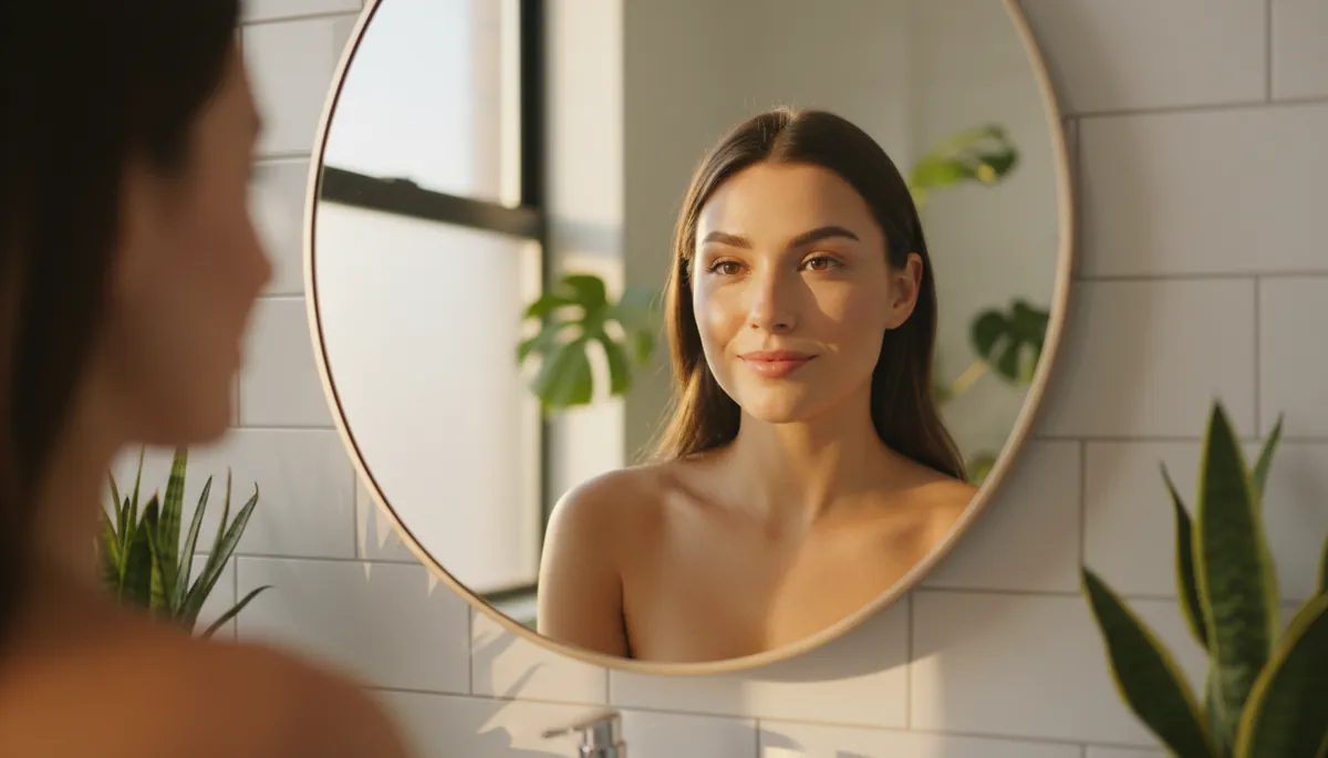 Femme appliquant achillée millefeuille sur visage pour traiter acné naturellement