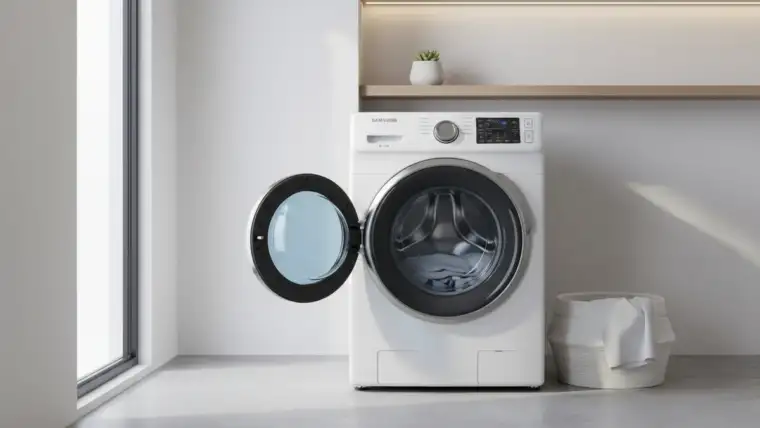 Machine à laver Samsung AddWash dernière technologie avec porte additionnelle ouverte montrant chaussette